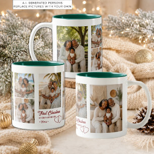 Caneca De Café Em Dois Tons Colagem de 5 Fotos Primeiro Natal como Avós