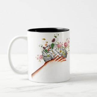 Caneca De Café Em Dois Tons Colagem de Flores Cerebrais
