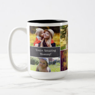 Caneca De Café Em Dois Tons Colagem de Fotografias de Dia de as mães Personali