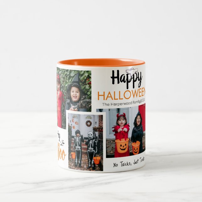 Caneca De Café Em Dois Tons Colagem de Fotos da Família Halloween Boo Spooky (Centro)