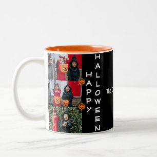 Caneca De Café Em Dois Tons Colagem de Fotos da Família Moderna de Halloween S
