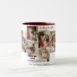 Caneca De Café Em Dois Tons Colagem de Fotos da Família Natal Moderna Elegante