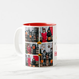 Caneca De Café Em Dois Tons Colagem de Fotos da Família Spooky Pumpkins Hallow
