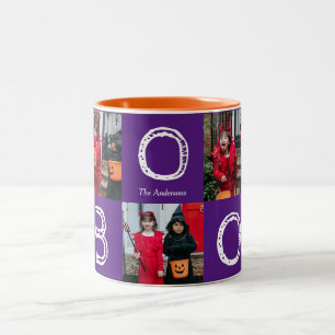 Caneca De Café Em Dois Tons Colagem de Fotos da Família Spooky Pumpkins Hallow
