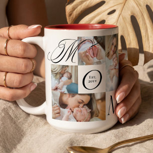 Caneca De Café Em Dois Tons Colagem de Fotos da Mamãe e do Bebê Feliz Primeiro
