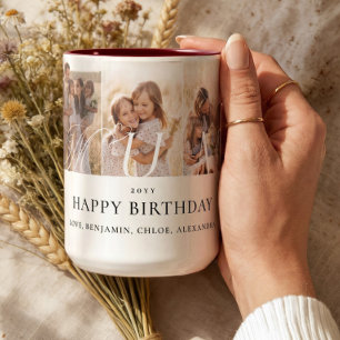Caneca De Café Em Dois Tons Colagem de Fotos da Mamãe Presente de Aniversário