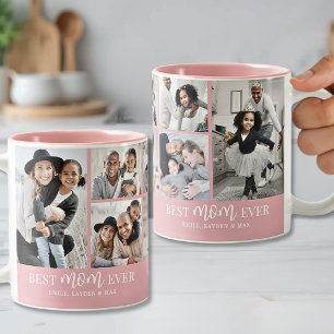 Caneca De Café Em Dois Tons Colagem de Fotos da Melhor Mãe Personalizada Rosa