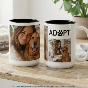 Caneca De Café Em Dois Tons Colagem de fotos de adoção de cachorro