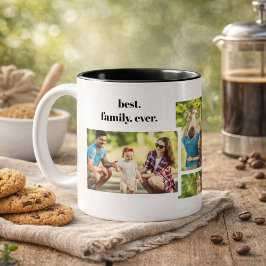 Caneca De Café Em Dois Tons Colagem de Fotos de Família - 4 Fotos e Texto Pers