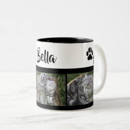 Caneca De Café Em Dois Tons Colagem de Fotos de Gato Personalizada com Impress