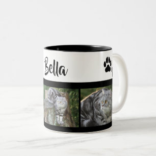 Caneca De Café Em Dois Tons Colagem de Fotos de Gato Personalizada com Impress