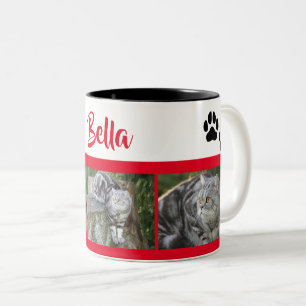 Caneca De Café Em Dois Tons Colagem de Fotos de Gato Personalizada com Impress