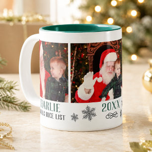 Caneca De Café Em Dois Tons Colagem de Fotos de Natal Verde Fofo da Lista Lega