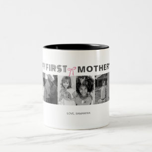 Caneca De Café Em Dois Tons Colagem de Fotos do Primeiro Dia das Mães em Preto