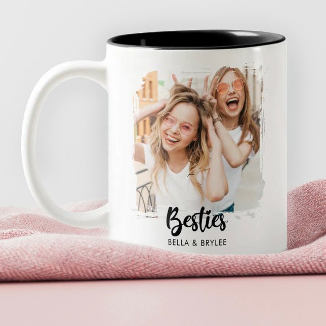 Caneca De Café Em Dois Tons Colagem de Fotos dos Melhores Amigos  (A cute best friend photo mug. Personalize it with a photo on the back and front, & your names)