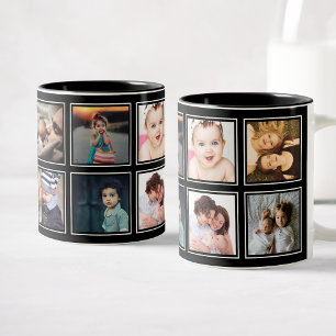 Caneca De Café Em Dois Tons Colagem de Fotos para Bebês Elegante Preto Modern