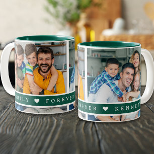 Caneca De Café Em Dois Tons Colagem de Fotos Personalizada 2 Nome da Família C