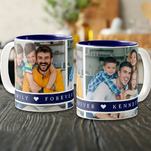 Caneca De Café Em Dois Tons Colagem de Fotos Personalizada 2 Nome da Família C