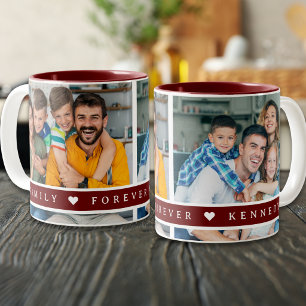 Caneca De Café Em Dois Tons Colagem de Fotos Personalizada 2 Nome da Família C