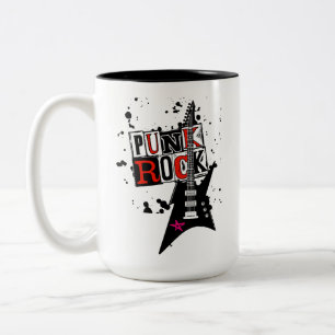Caneca De Café Em Dois Tons Colagem de Guitarra de Punk Rock Vintage Gráfico d