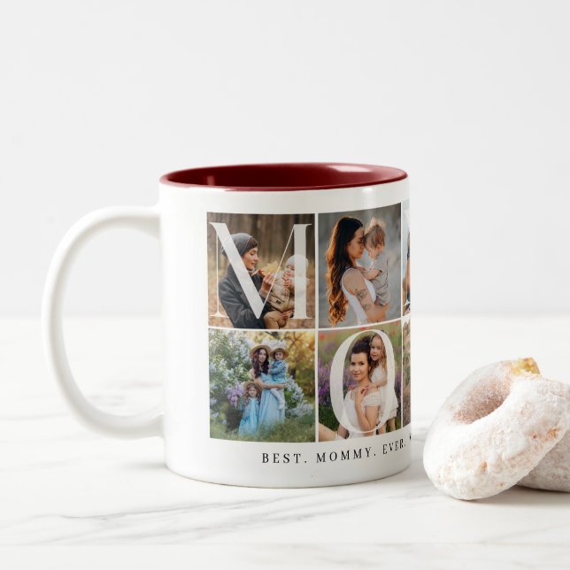 Caneca De Café Em Dois Tons Colagem de Mamães moderna, 10 Fotografias Grid, Pr (Com Donut)