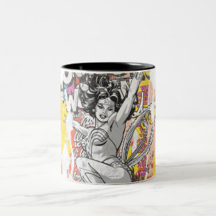 Caneca De Café Em Dois Tons Colagem de Mulher Maravilha 1