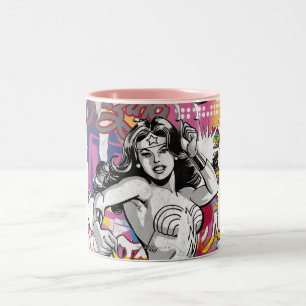 Caneca De Café Em Dois Tons Colagem de Mulher Maravilha 3