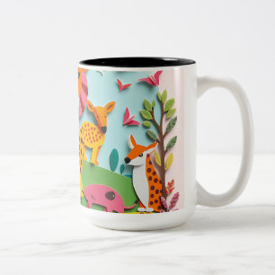 Caneca De Café Em Dois Tons Colagem de Papel Vibrante Reino Animal