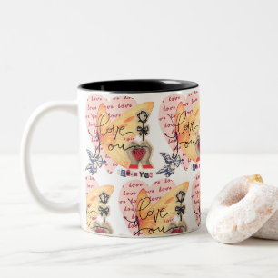 Caneca De Café Em Dois Tons Colagem Encantador Jogo de Corações Borboleta Cupi