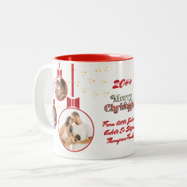 Caneca De Café Em Dois Tons Colagem Fotográfica do Primeiro Natal 3 Vermelho F