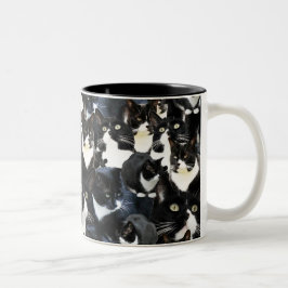 Caneca De Café Em Dois Tons Colagem louca do gato do smoking