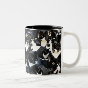Caneca De Café Em Dois Tons Colagem louca do gato do smoking
