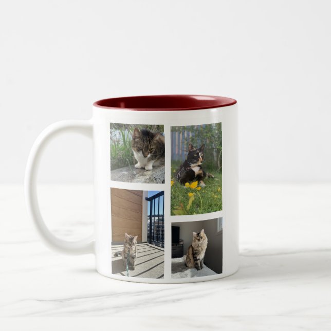 Caneca De Café Em Dois Tons Colagem Personalizada de Foto Cat Foto 4 (Esquerda)