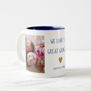 Caneca De Café Em Dois Tons Colar de Fotos 2 Avô Bisavô Azul Naval