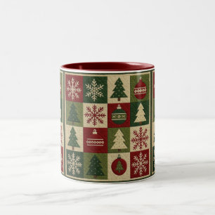 Caneca De Café Em Dois Tons Colcha xadrez vintage com aspecto rústico de Natal