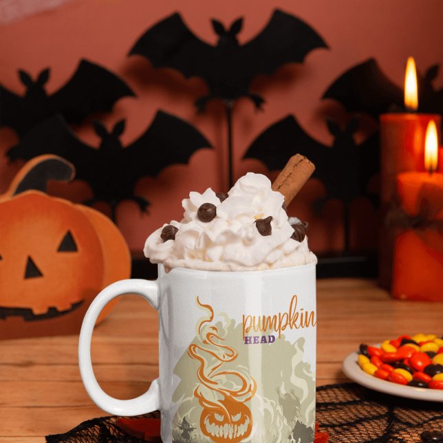 Caneca De Café Em Dois Tons Coleção de Carimbo de Halloween "Pumpkinhead" (Halloween Stamp collection - Pumpkin head )