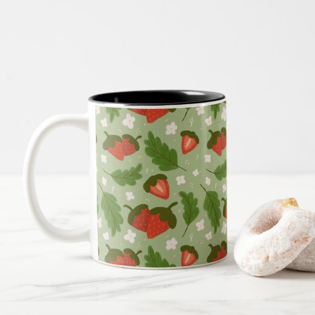 Caneca De Café Em Dois Tons Coleção de padrões da fruta - Morangos (Com Donut)