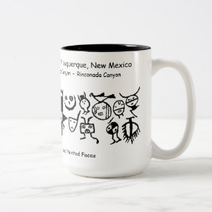 Caneca De Café Em Dois Tons Coleção de Petróglifos de Máscaras e Rostos Pintad