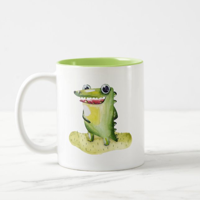 Caneca De Café Em Dois Tons Coletável de Gator de Aquarela Quirky (Esquerda)