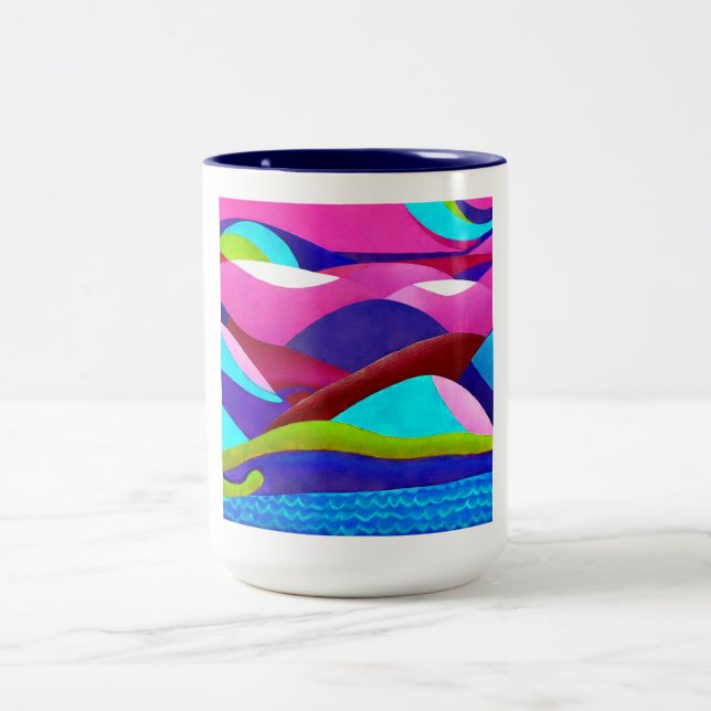 Caneca De Café Em Dois Tons Colinas oceânicas coloridas (Centro)
