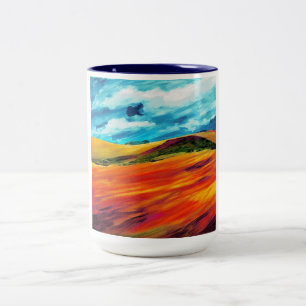 Caneca De Café Em Dois Tons Colinas Vermelhas Amarelas