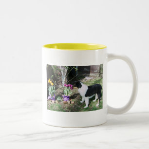 CANECA DE CAFÉ EM DOIS TONS COLLIE PUP DEMORA PARA CHEIRAR AS FLORES