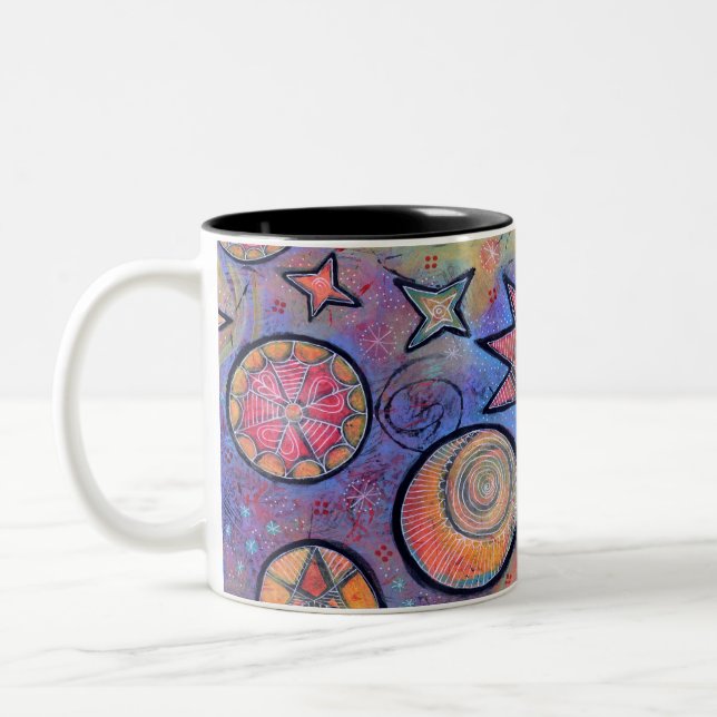 Caneca De Café Em Dois Tons Coloful, Whmsical Celestial Cosmos Design (Esquerda)