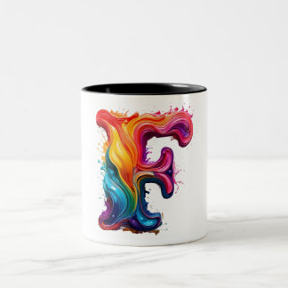 Caneca De Café Em Dois Tons Colorful Liquid Letter "F" Mug – Vibrant 3D Paint 