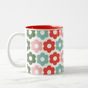 Caneca De Café Em Dois Tons Colorida Joyful Natal Retro Daisy Holiday Mug
