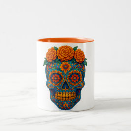 Caneca De Café Em Dois Tons Colorida Marigold Day of the Dead Sugar Skull