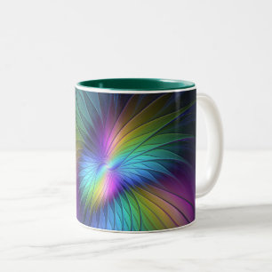 Caneca De Café Em Dois Tons Colorido Com Arte Fractal Abstrato Azul Moderno