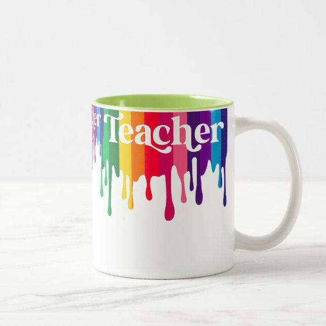 Caneca De Café Em Dois Tons Colourful Crayon Drip Teacher Mug (Direita)