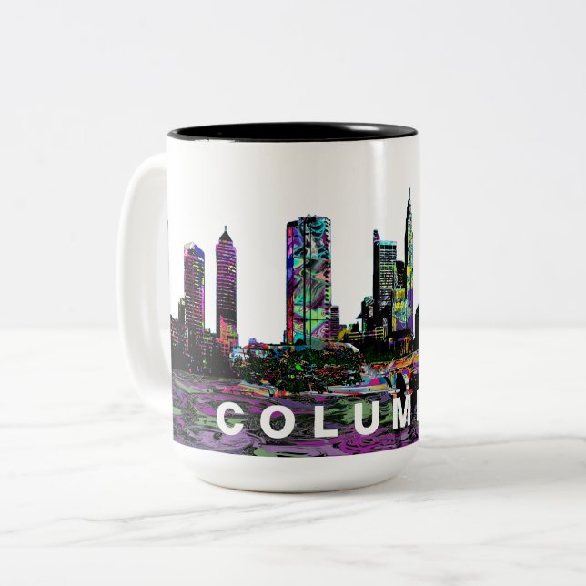 Caneca De Café Em Dois Tons Columbus Graffiti Silhueta  (Frente Esquerda)