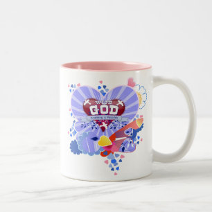 Caneca De Café Em Dois Tons Com Deus Corações